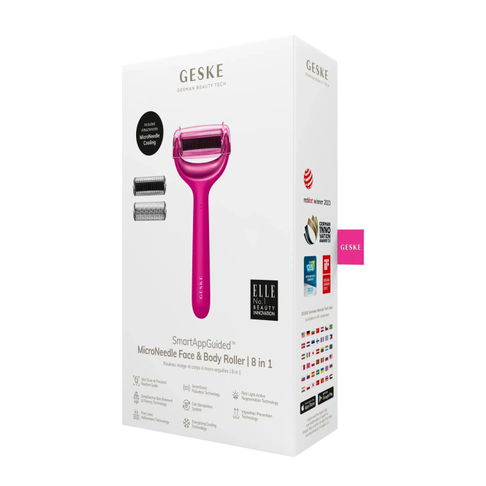 Електронний ролер для обличчя та тіла з мікроголками GESKE MicroNeedle Face&Body Roller 8в1 magenta