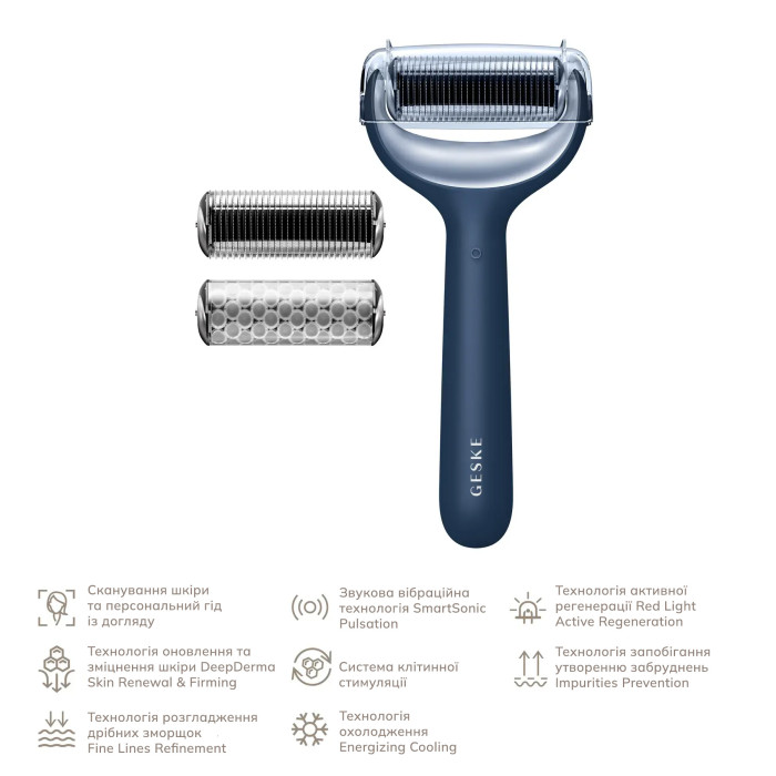 Електронний ролер для обличчя та тіла з мікроголками GESKE MicroNeedle Face&Body Roller 8в1 midnight