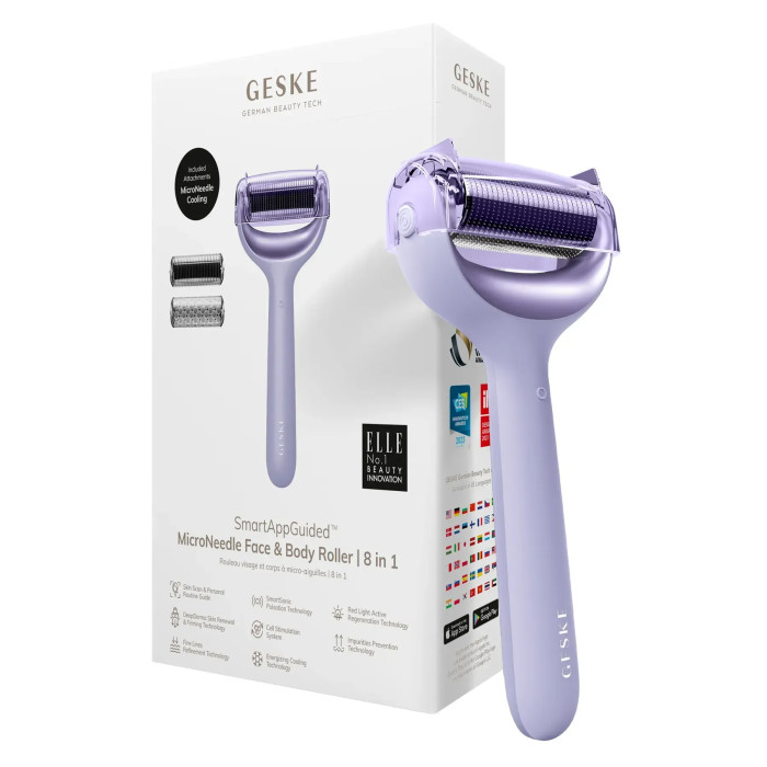 Електронний ролер для обличчя та тіла з мікроголками GESKE MicroNeedle Face&Body Roller 8в1 purple