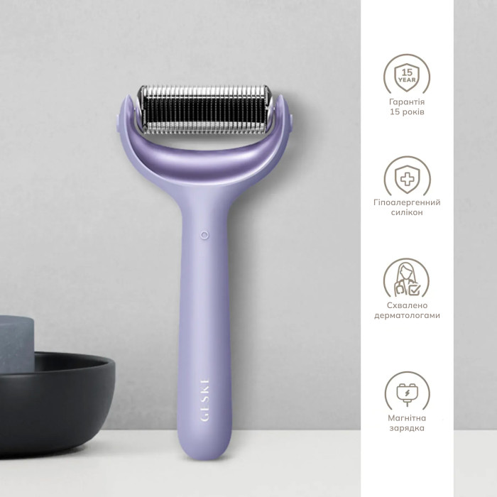 Електронний ролер для обличчя та тіла з мікроголками GESKE MicroNeedle Face&Body Roller 8в1 purple