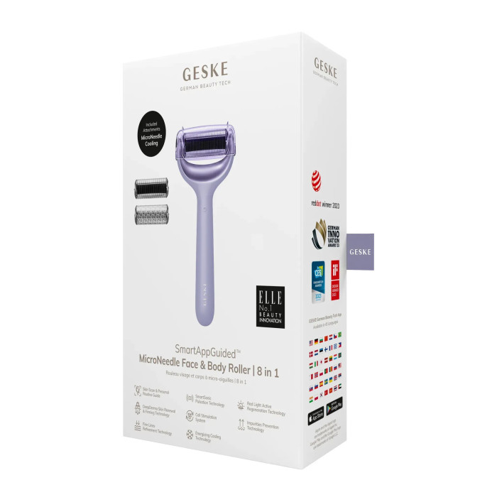 Електронний ролер для обличчя та тіла з мікроголками GESKE MicroNeedle Face&Body Roller 8в1 purple