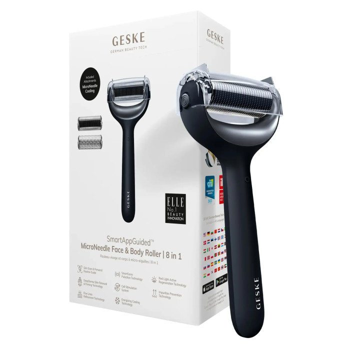 Електронний ролер для обличчя та тіла з мікроголками GESKE MicroNeedle Face&Body Roller 8в1 black