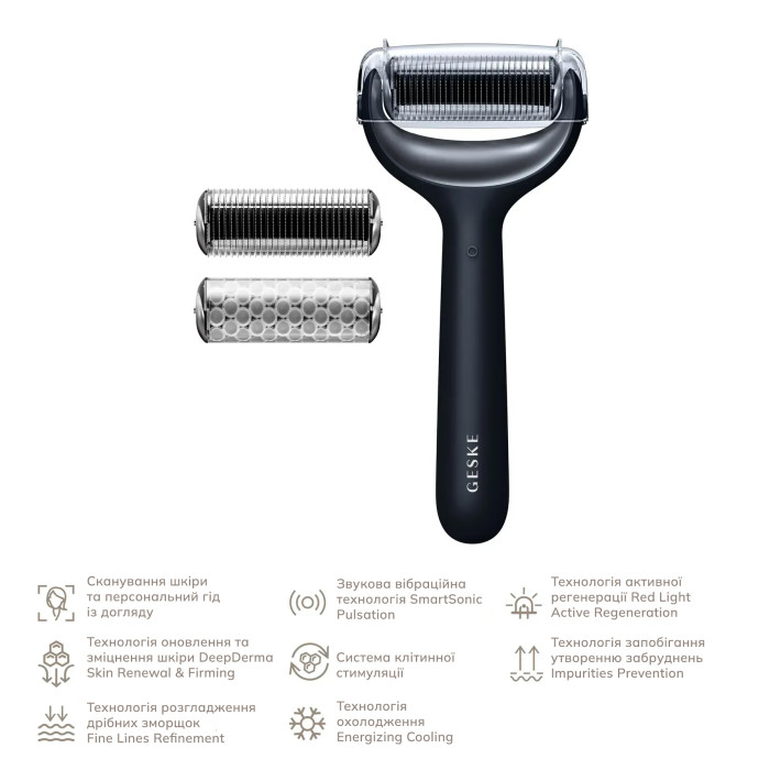 Електронний ролер для обличчя та тіла з мікроголками GESKE MicroNeedle Face&Body Roller 8в1 black