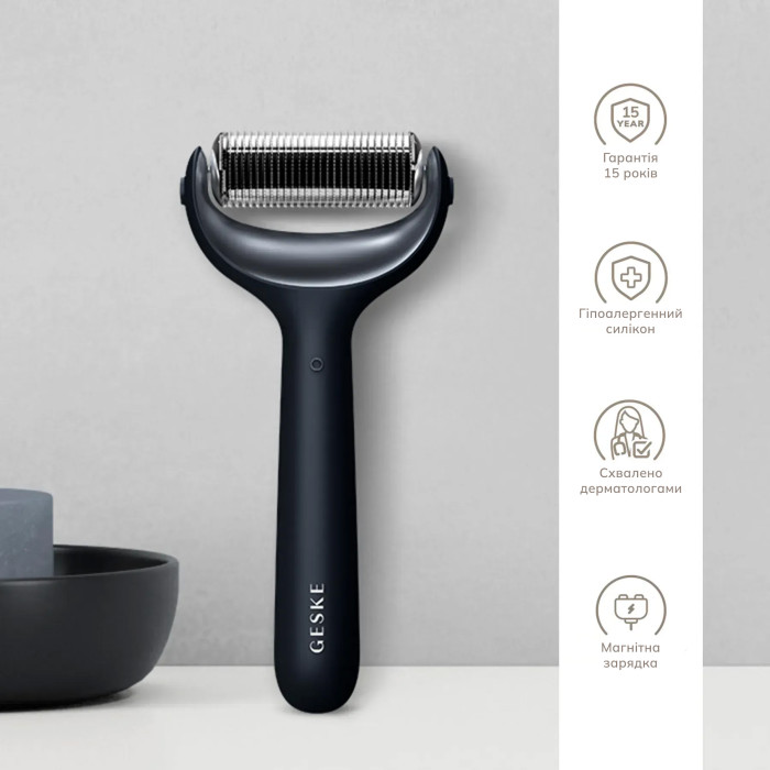 Електронний ролер для обличчя та тіла з мікроголками GESKE MicroNeedle Face&Body Roller 8в1 black
