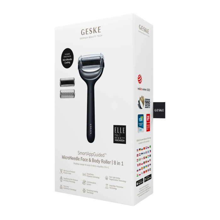 Електронний ролер для обличчя та тіла з мікроголками GESKE MicroNeedle Face&Body Roller 8в1 black