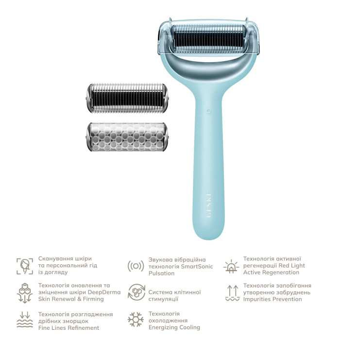 Електронний ролер для обличчя та тіла з мікроголками GESKE MicroNeedle Face&Body Roller 8в1 turquoise