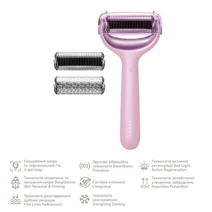 Електронний ролер для обличчя та тіла з мікроголками GESKE MicroNeedle Face&Body Roller 8в1 pink