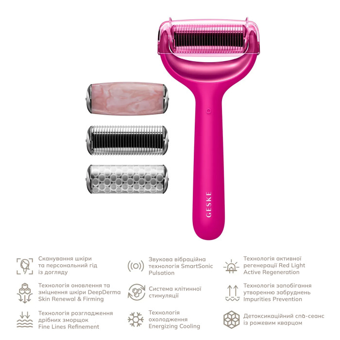Ролер для голкової мезотерапії обличчя та тіла GESKE MicroNeedle Face&Body Roller 9в1 magenta