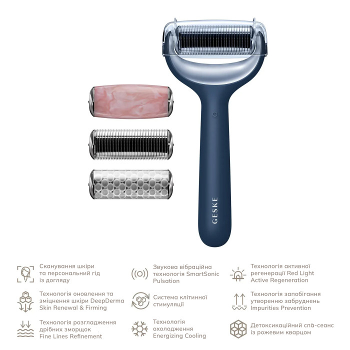 Ролер для голкової мезотерапії обличчя та тіла GESKE MicroNeedle Face&Body Roller 9в1 midnight