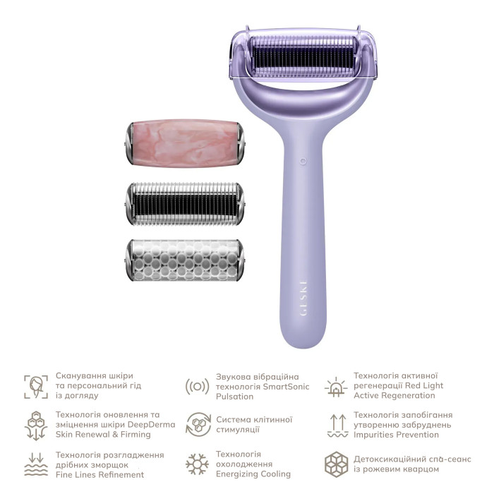 Ролер для голкової мезотерапії обличчя та тіла GESKE MicroNeedle Face&Body Roller 9в1 purple