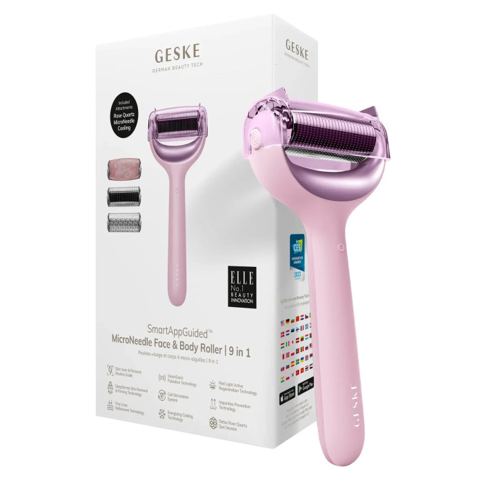 Ролер для голкової мезотерапії обличчя та тіла GESKE MicroNeedle Face&Body Roller 9в1 pink