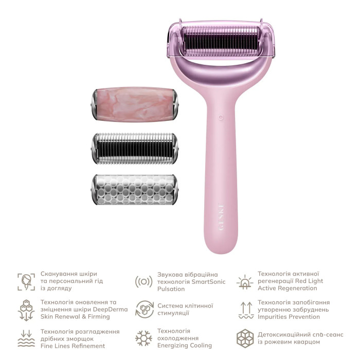 Ролер для голкової мезотерапії обличчя та тіла GESKE MicroNeedle Face&Body Roller 9в1 pink