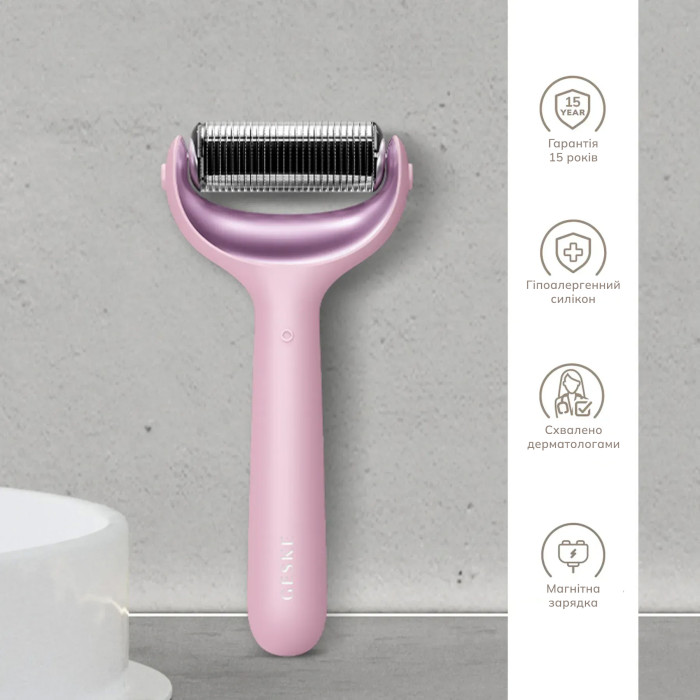 Ролер для голкової мезотерапії обличчя та тіла GESKE MicroNeedle Face&Body Roller 9в1 pink