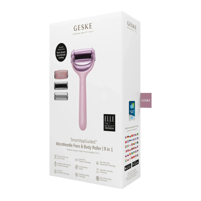 Ролер для голкової мезотерапії обличчя та тіла GESKE MicroNeedle Face&Body Roller 9в1 pink