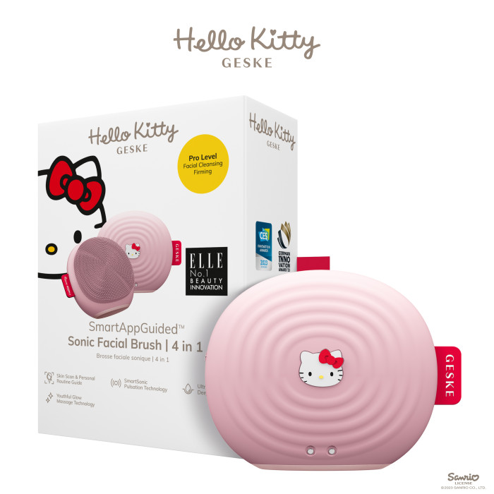 Електронна ультразвукова щітка для обличчя GESKE Sonic Facial Brush 4в1 by Hello Kitty pink