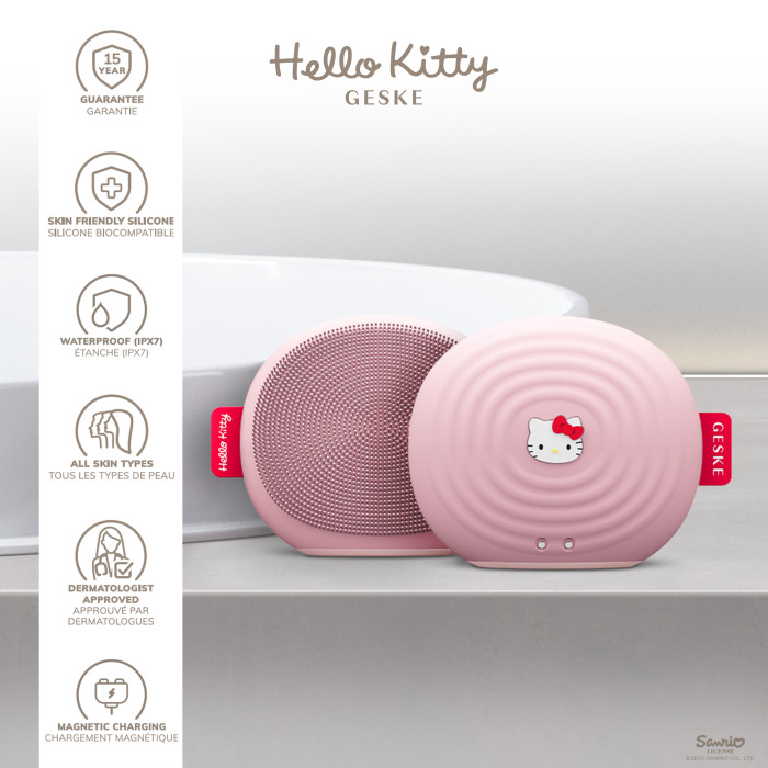 Електронна ультразвукова щітка для обличчя GESKE Sonic Facial Brush 4в1 by Hello Kitty pink
