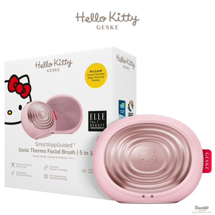 Електронна ультразвукова термощітка для обличчя GESKE Sonic Thermo Facial Brush 5в1 by Hello Kitty pink