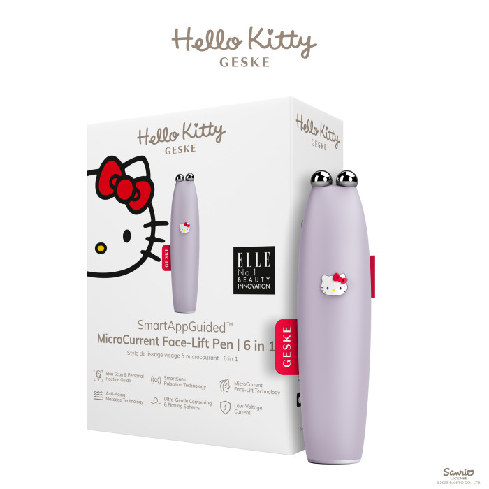 Мікрострумова ручка для підтяжки шкіри обличчя GESKE MicroCurrent Face-Lift Pen 6в1 by Hello Kitty purple