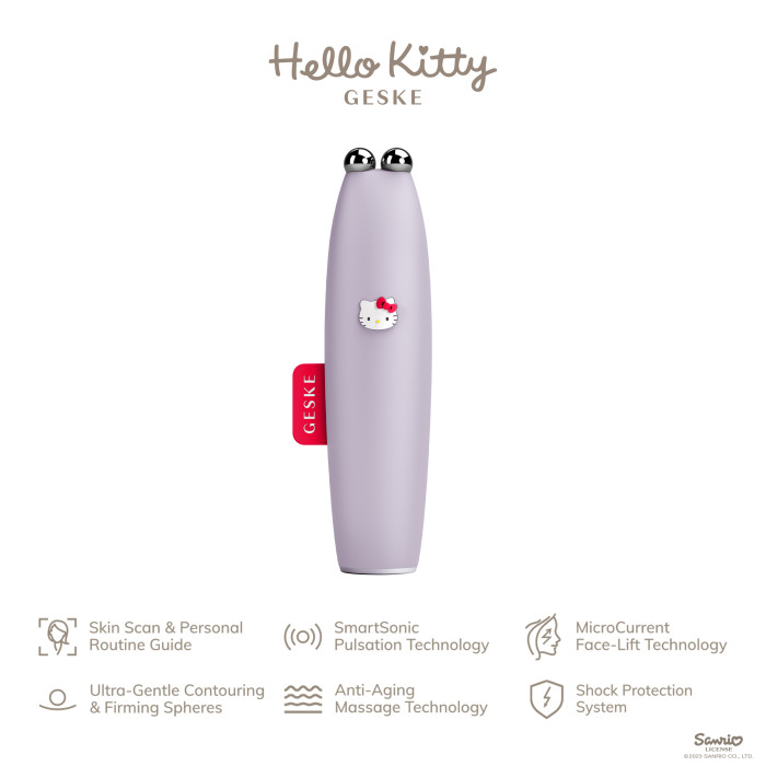 Мікрострумова ручка для підтяжки шкіри обличчя GESKE MicroCurrent Face-Lift Pen 6в1 by Hello Kitty purple