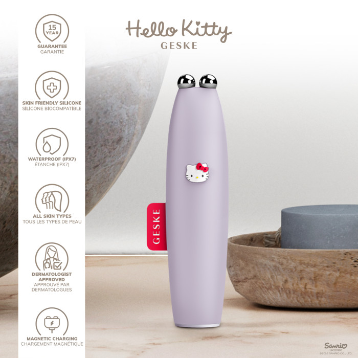 Мікрострумова ручка для підтяжки шкіри обличчя GESKE MicroCurrent Face-Lift Pen 6в1 by Hello Kitty purple