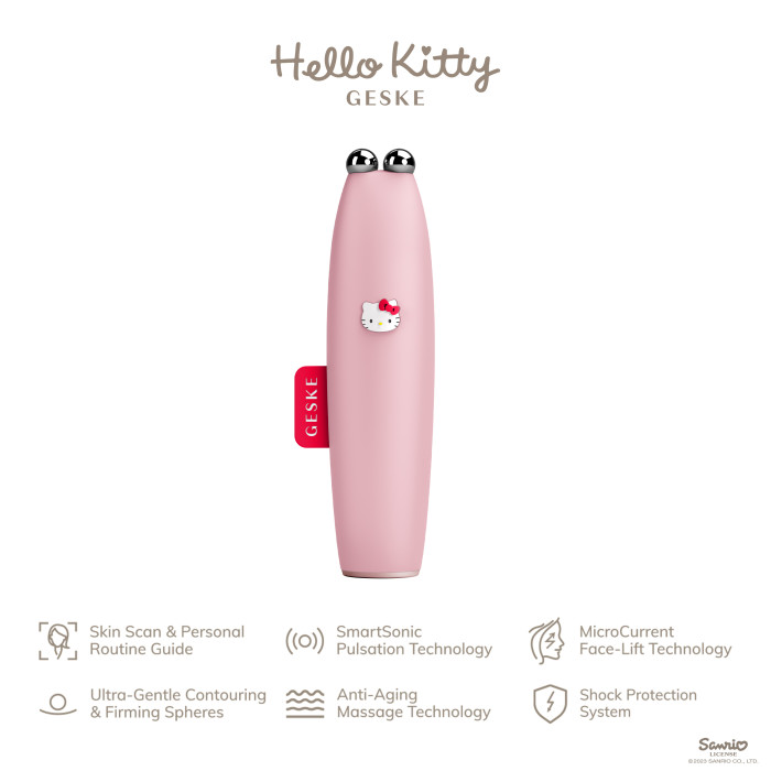 Мікрострумова ручка для підтяжки шкіри обличчя GESKE MicroCurrent Face-Lift Pen 6в1 by Hello Kitty pink
