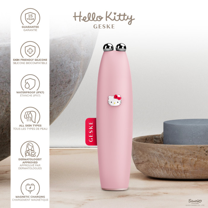 Мікрострумова ручка для підтяжки шкіри обличчя GESKE MicroCurrent Face-Lift Pen 6в1 by Hello Kitty pink