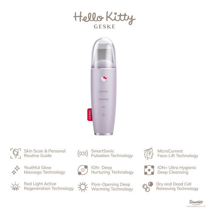 Мікрострумовий скрабер для шкіри і усунення чорних точок GESKE MicroCurrent Skin Scrubber&Blackhead Remover 9в1 Hello Kitty purple