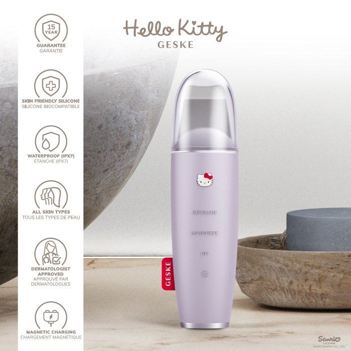 Мікрострумовий скрабер для шкіри і усунення чорних точок GESKE MicroCurrent Skin Scrubber&Blackhead Remover 9в1 Hello Kitty purple