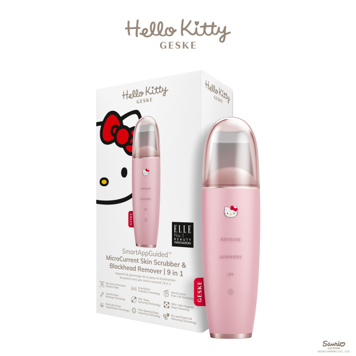 Мікрострумовий скрабер для шкіри та усунення чорних точок GESKE MicroCurrent Skin Scrubber&Blackhead Remover 9в1 Hello Kitty pink