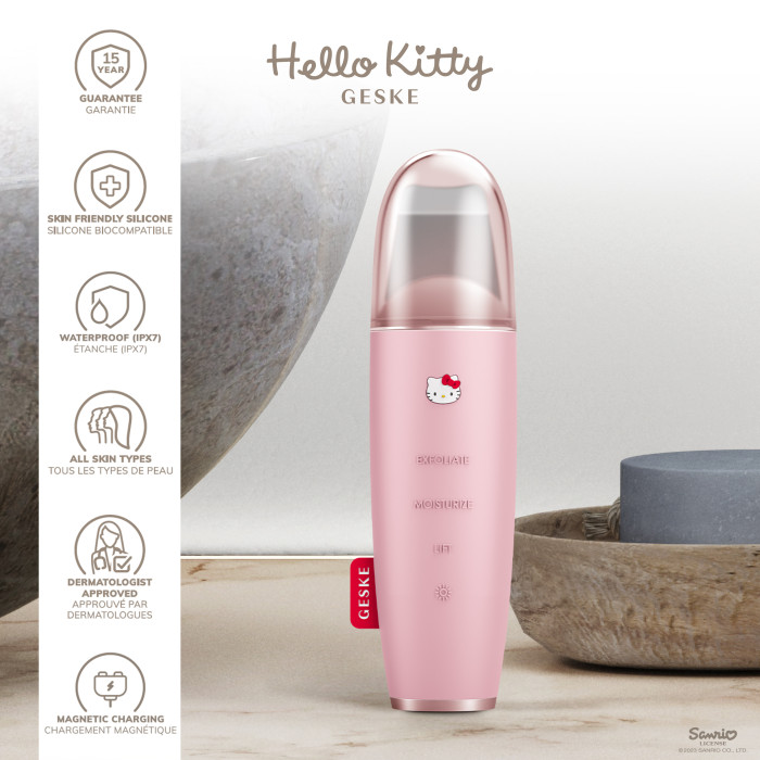 Мікрострумовий скрабер для шкіри та усунення чорних точок GESKE MicroCurrent Skin Scrubber&Blackhead Remover 9в1 Hello Kitty pink