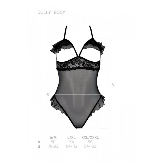 Еротичне боді Passion DOLLY BODY, L/XL, black, з відкритими чашками