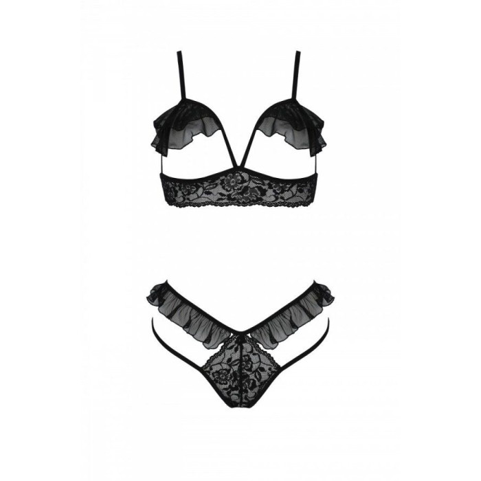 Еротичний комплект Passion DOLLY SET, XXL/XXXL, black, з відкритими чашками