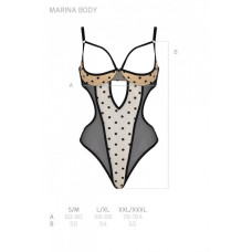 Еротичне боді Passion MARINA BODY, L/XL, beige, з відкритими чашками