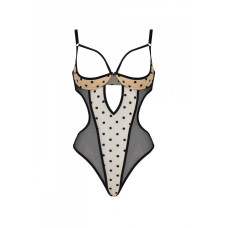 Еротичне боді Passion MARINA BODY, S/M, beige, з відкритими чашками