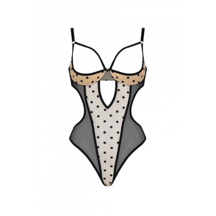 Еротичне боді Passion MARINA BODY, S/M, beige, з відкритими чашками