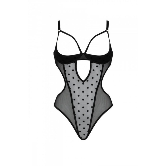 Еротичне боді Passion MARINA BODY, XXL/XXXL, black, з відкритими чашками
