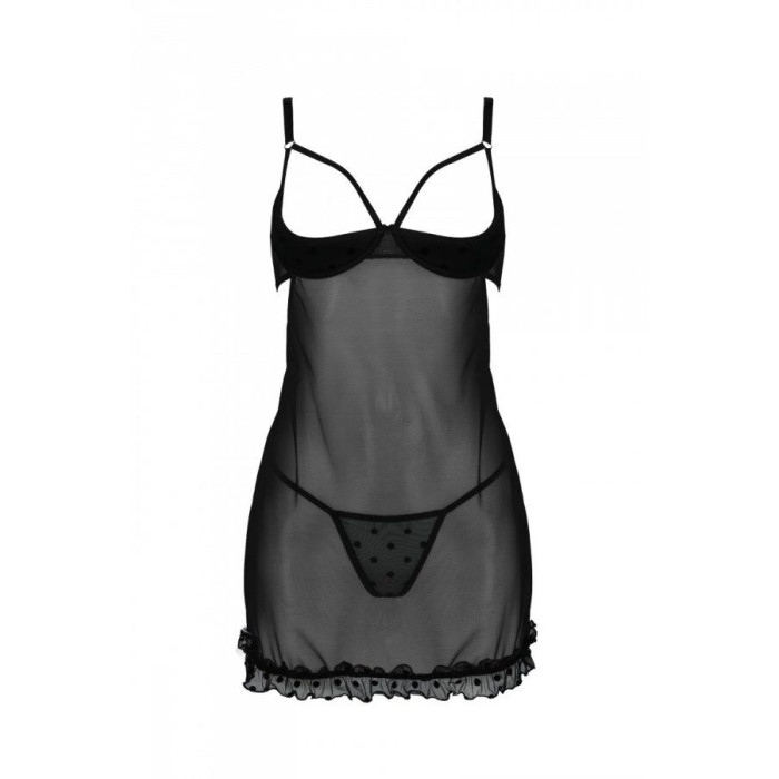 Еротичний пеньюар Passion MARINA CHEMISE, XXL/XXXL, black