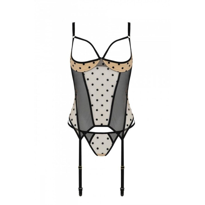 Корсет Passion MARINA CORSET, S/M, beige, з відкритими чашками
