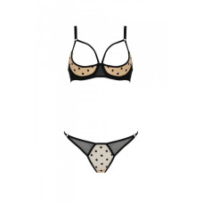 Еротичний комплект Passion MARINA SET WITH OPEN BRA, L/XL, beige, відкриті чашки