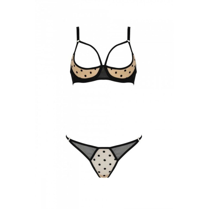 Еротичний комплект Passion MARINA SET WITH OPEN BRA, XXL/XXXL, beige, відкриті чашки