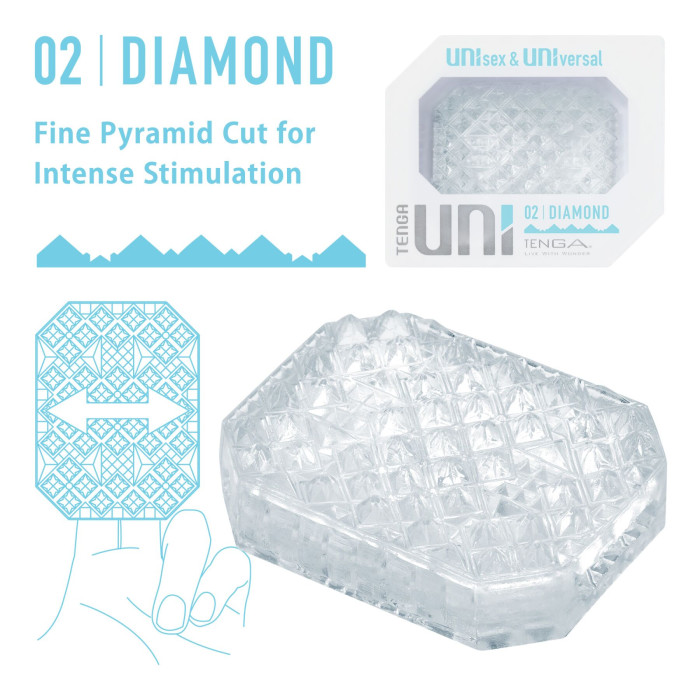 Унісекс-стимулятор Tenga UNI Diamond, білий, із зубчастим рельєфом, лубрикант у комплекті
