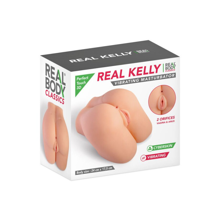 Мастурбатор-півторс з вібрацією Real Body Real Kelly, вагіна та анус, 24х17,5 см