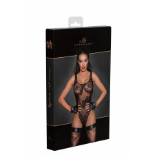 Боді Noir Handmade F242 Tulle body with patterned flock embroidery, M