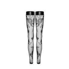 Панчохи без миска Noir Handmade F243 Tulle stockings with patterned flock embroidery, L