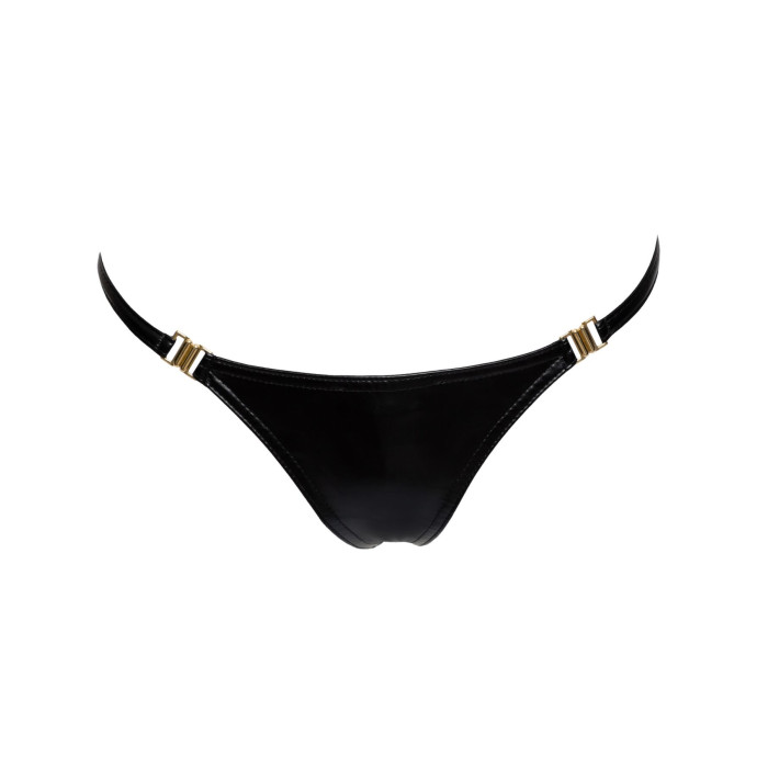 Трусики з мокрим ефектом Noir Handmade P008 Powerwetlook panty with gold clasp, 3XL, на застібках