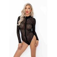 Боді під леопард Noir Handmade F287 Leopard flock bodysuit with long sleeves, M, довгий рукав