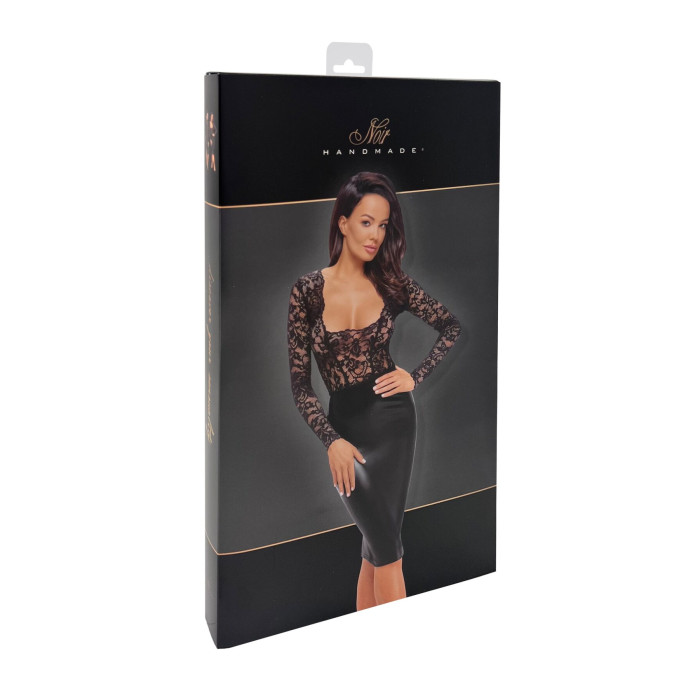 Сукня Noir Handmade F295 Euphoria, M, black, мереживо, глибоке декольте, спідниця міді під латекс