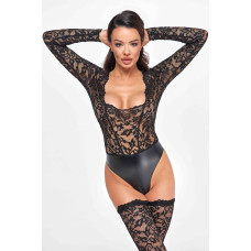 Боді Noir Handmade F296 Psyche, XL, мереживо, довгий рукав, низ під латекс, з доступом