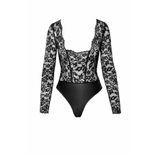 Боді Noir Handmade F296 Psyche, XXL, мереживо, довгий рукав, низ під латекс, з доступом