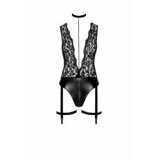 Боді Noir Handmade F297 Libido, M, чорне, мереживо, низ під латекс, відкритий доступ, гартери